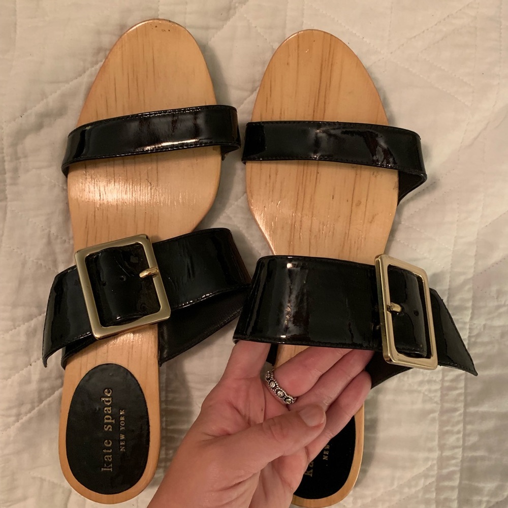 Kate Spade wood sandals with black straps